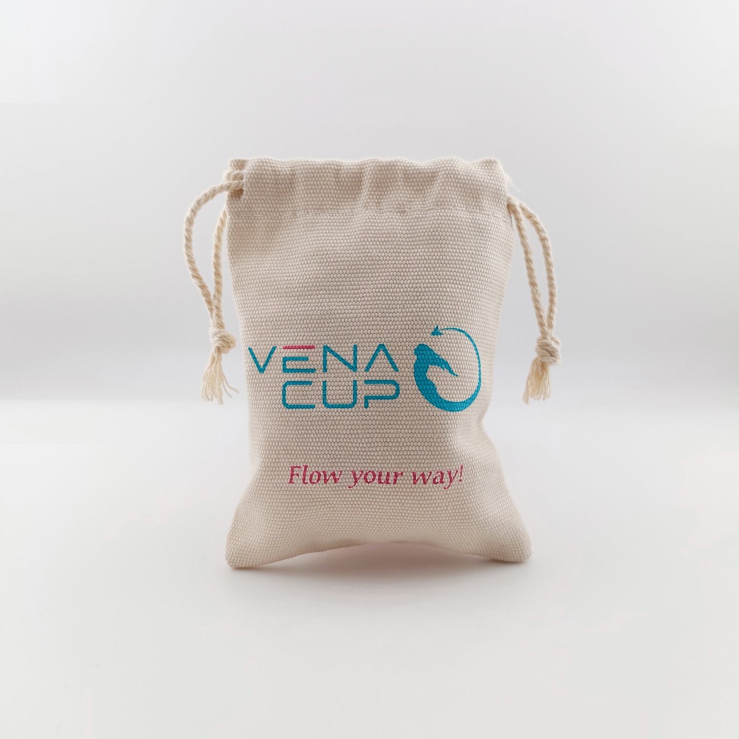 Venacup reusable menstrual cup Lebanon – branded cotton pouch with logo